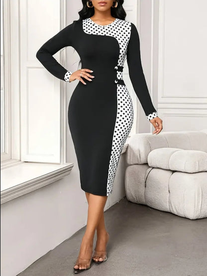 Elegant bodycon dress with polka dot print