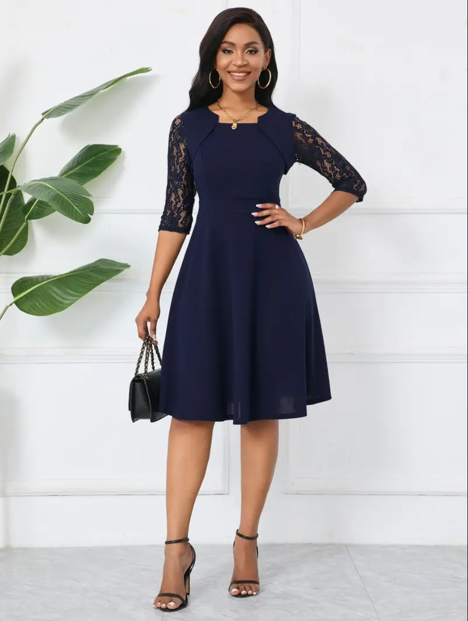 Elegant 3/4 lace sleeve dress