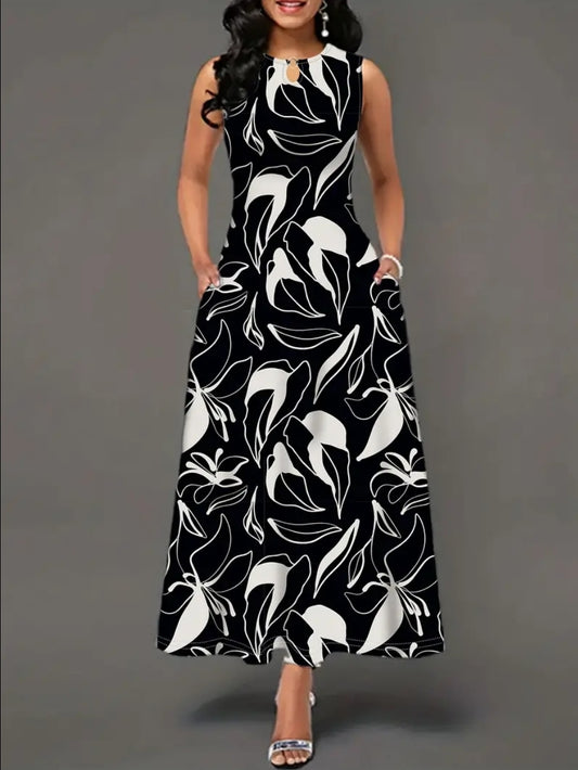 Long b+w floral print dress