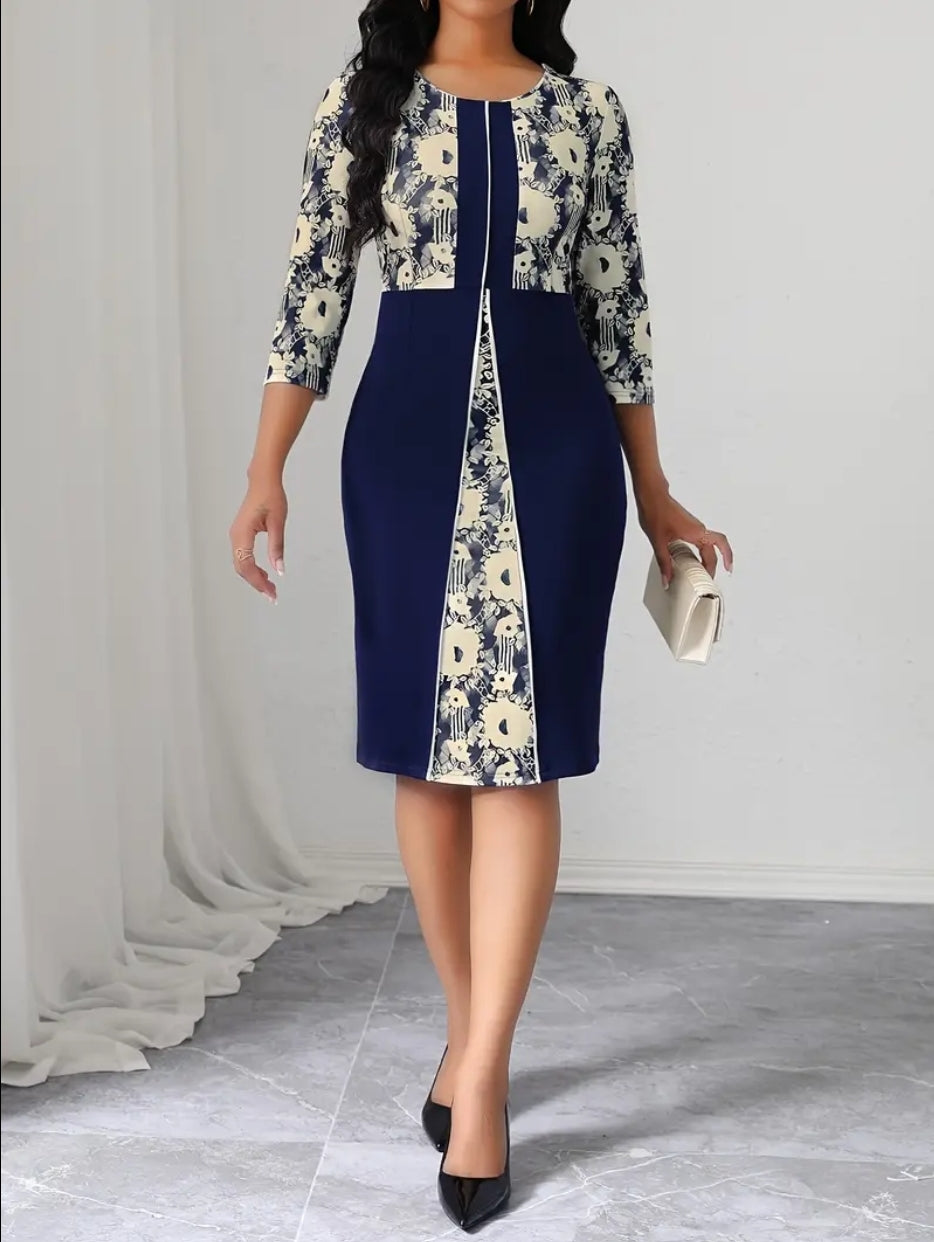 Elegant floral print midi dress